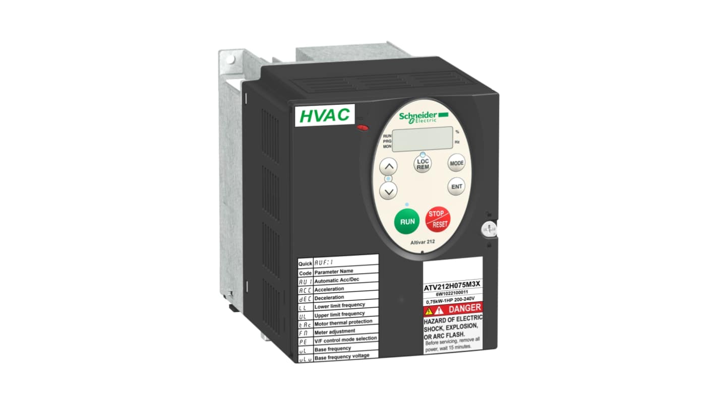 Schneider Electric Inverter Drive, 1.5 kW, 3 Phase, 230 V ac, 7.5 A, ALTIVAR 212 Series