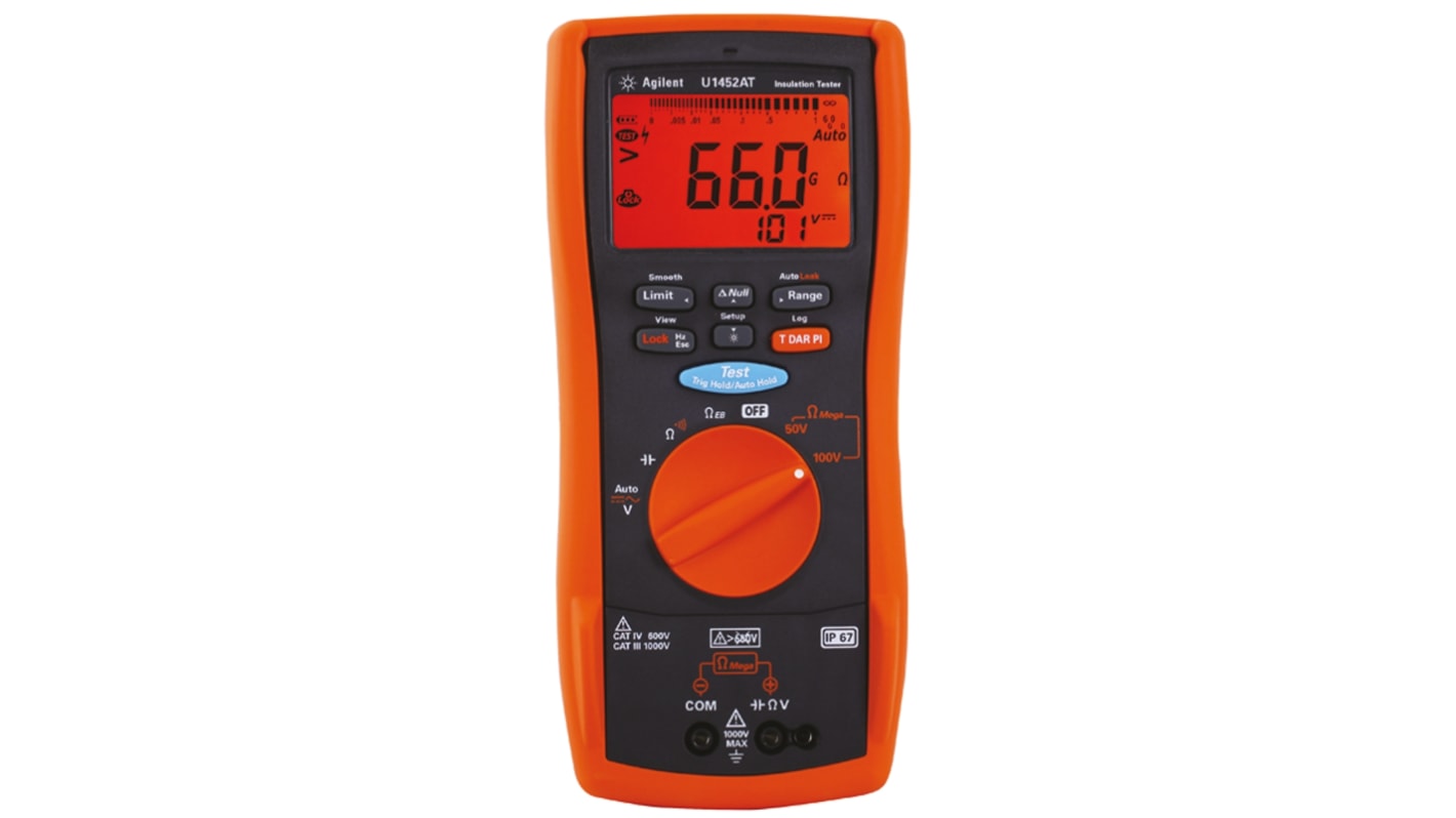 Keysight Technologies U1452AT Insulation Tester, 50V Min, 1000V Max, 66GΩ Max, CAT III 1000V - RS Calibration