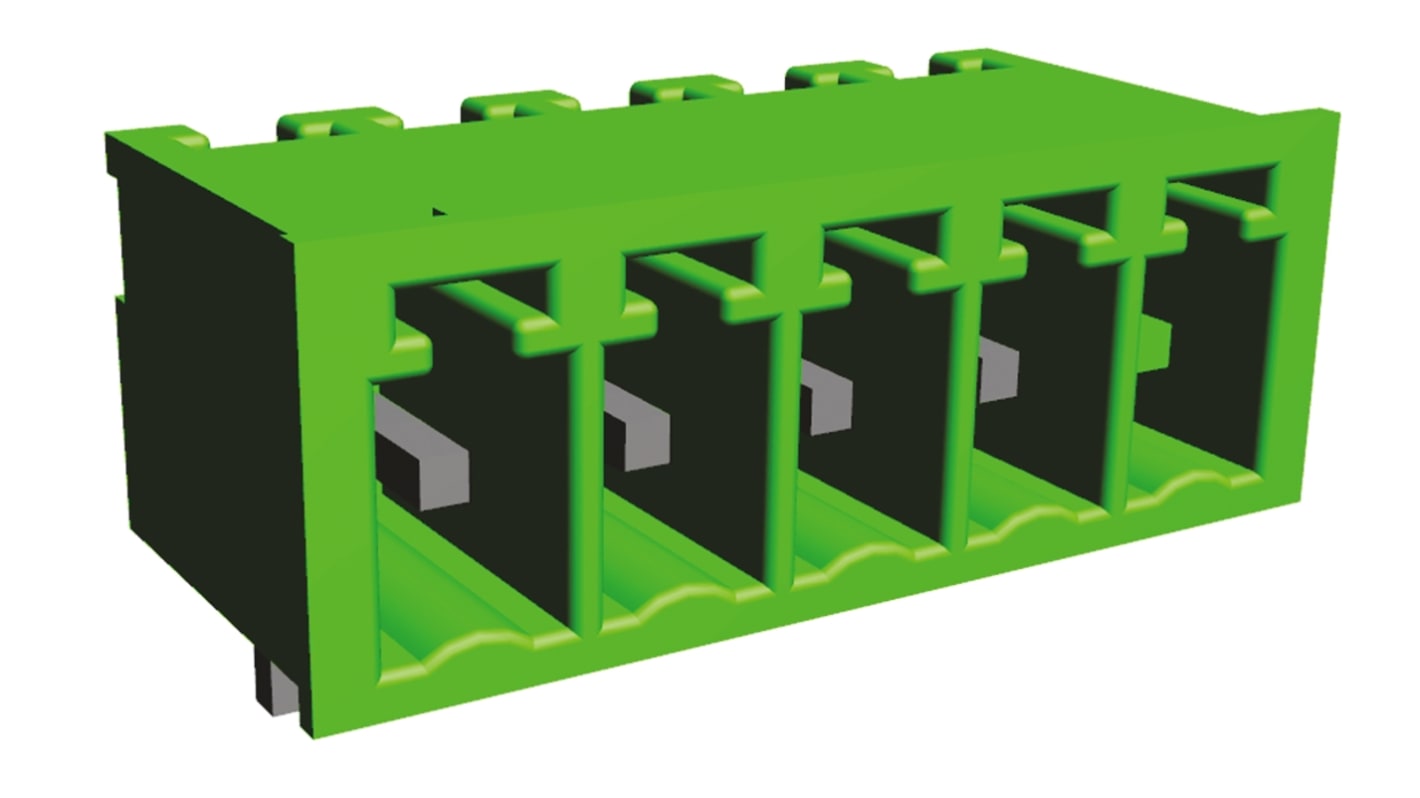 TE Connectivity 3.5mm Pitch 5 Way Pluggable Terminal Block, Header, Panel Mount, Solder Termination