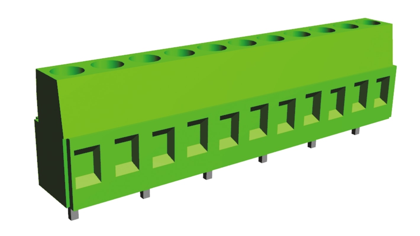 TE Connectivity PCB端子排, 6p, 10.16mm间距, 17.5A, 600 V 交流, THT安装, 焊接端接, 直向, 绿色, Buchanan系列