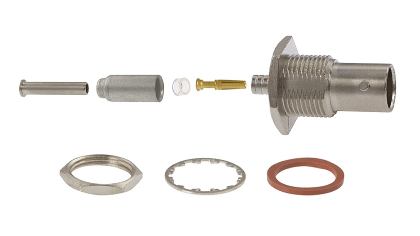 TE Connectivity 5221221 Series, Jack Panel Mount BNC Connector, 75Ω, Crimp Termination, Straight Body