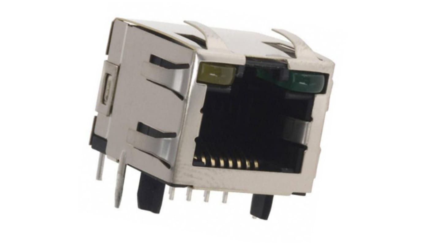 TE Connectivity 2-406549 Series Female RJ45 Connector, PCB Mount, Cat5 Right Angle 1 Port 8 -Way