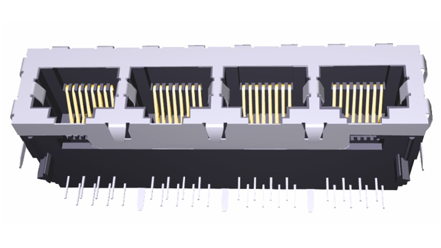 TE Connectivity 6339167 Series Female RJ45 Connector, PCB Mount, Cat5, STP Shield Right Angle 4 Port 8 -Way