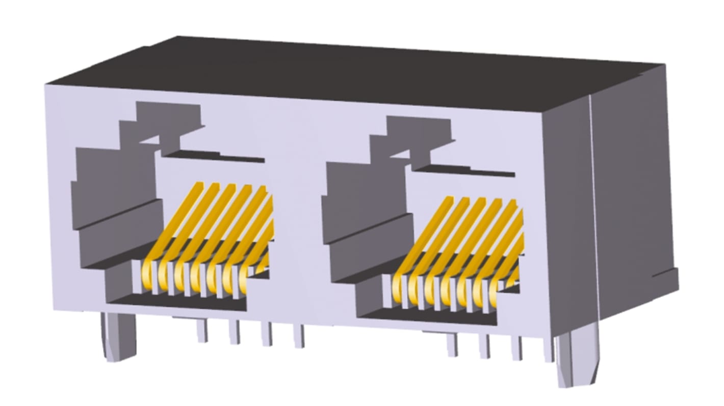 TE Connectivity 5406526 Series Female RJ45 Connector, PCB Mount, Cat5 Right Angle 2 Port 8 -Way