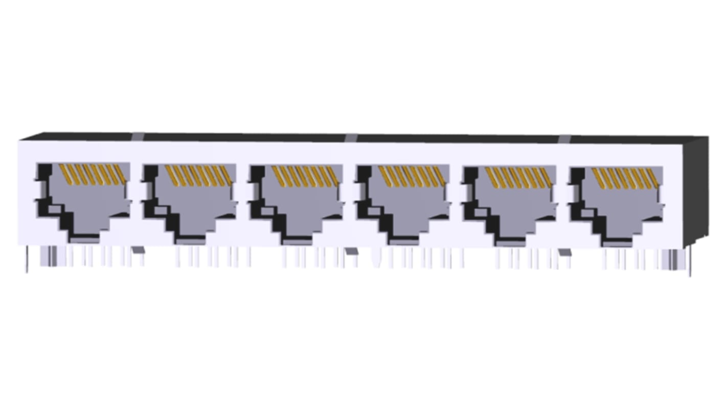 TE Connectivity 5558525 Series Female RJ45 Connector, PCB Mount, Cat5e, STP Shield Right Angle 6 Port 8 -Way