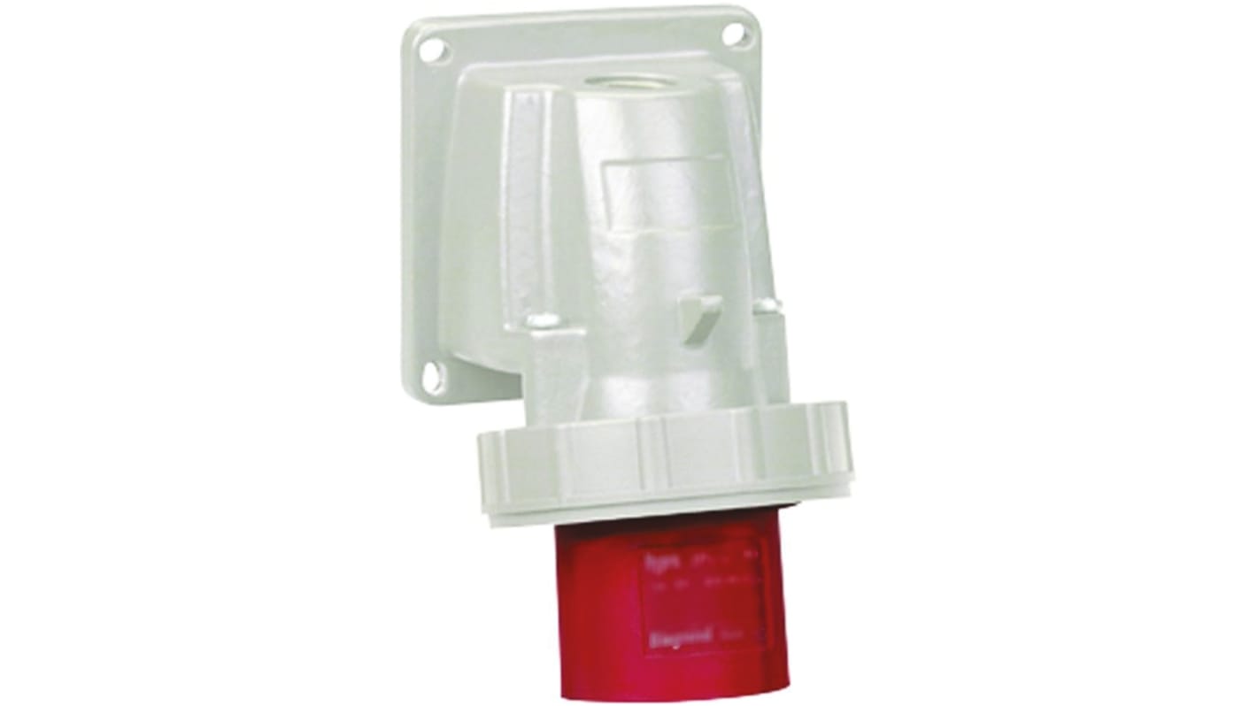 Legrand, P17 Tempra Pro IP66, IP67 Red Wall Mount 3P + E Right Angle Industrial Power Plug, Rated At 32A, 415 V