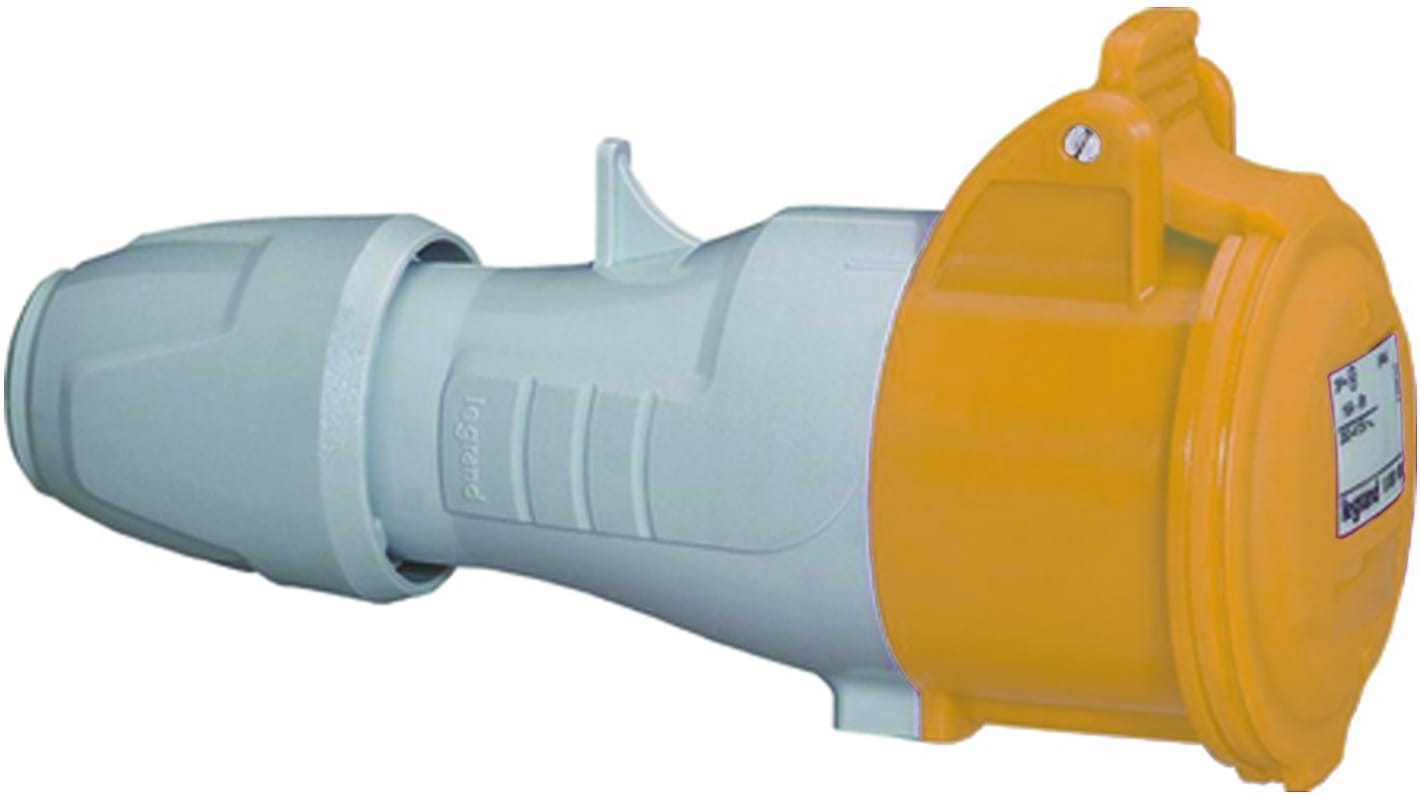 Legrand, P17 Tempra Pro IP44 Yellow Cable Mount 2P + E Industrial Power Socket, Rated At 16A, 110 V