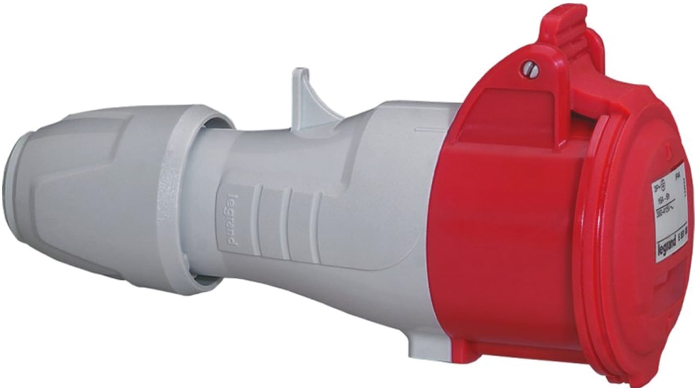 Legrand, P17 Tempra Pro IP44 Red Cable Mount 3P + E Industrial Power Socket, Rated At 32A, 415 V