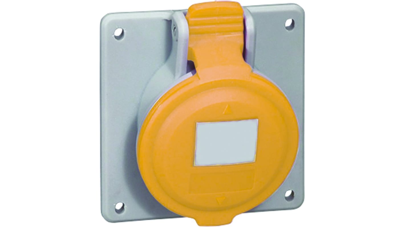 Legrand, P17 Tempra Pro IP44 Yellow Panel Mount 2P + E Industrial Power Socket, Rated At 16A, 110 V