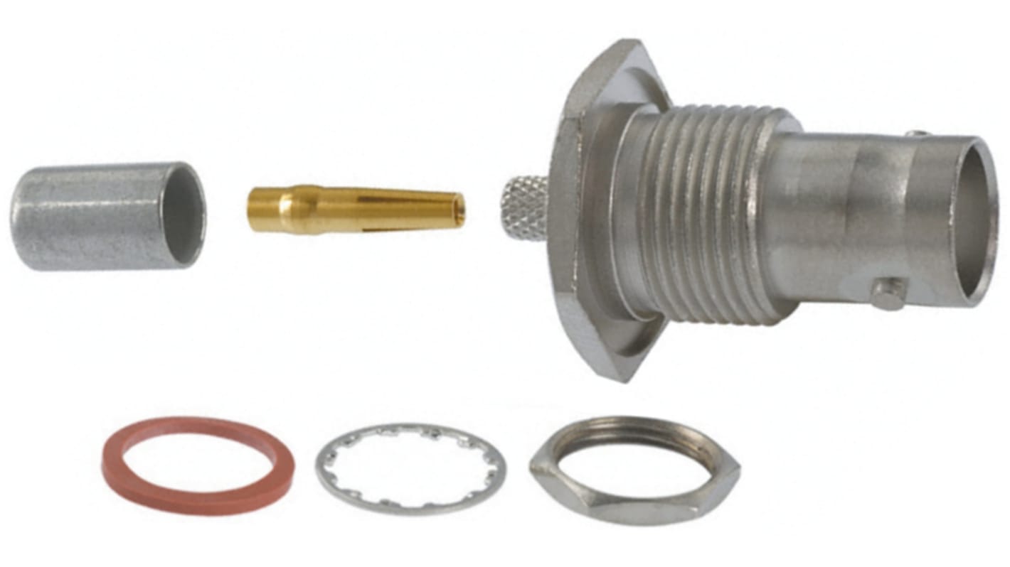 TE Connectivity BNC Series, Jack Panel Mount BNC Connector, 50Ω, Crimp Termination, Straight Body