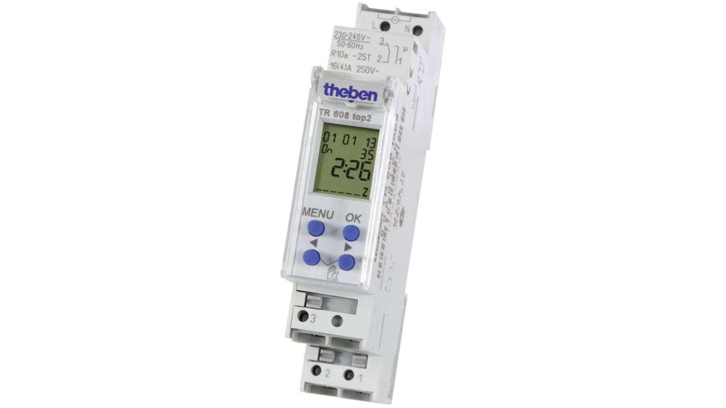 Temporizzatore per guida DIN Theben, SPDT, 230 V ca, 1 canale, Ore