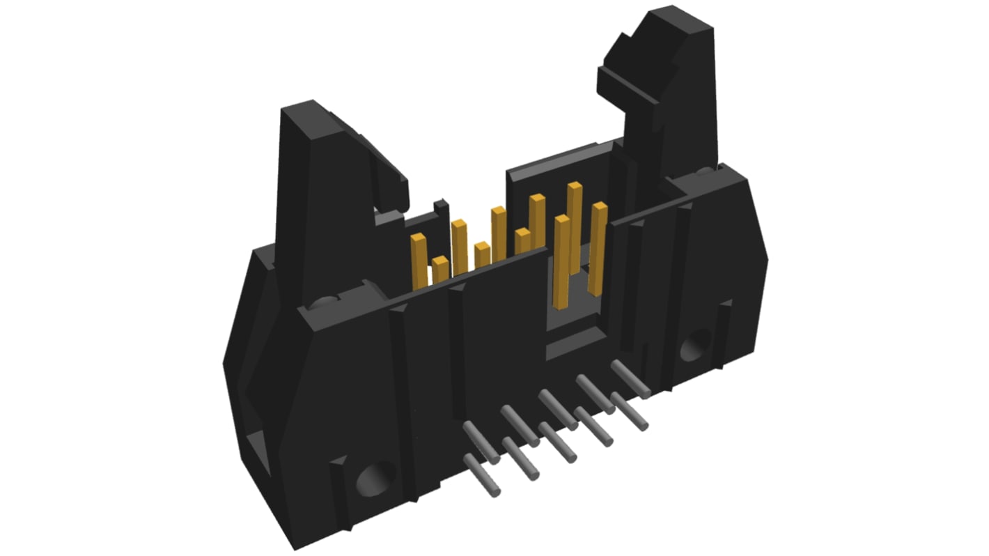 TE Connectivity 10p双排排针 直角线对板连接器, 2.54mm间距, 1.0A, 250.0 V, THT安装, AMP-LATCH系列