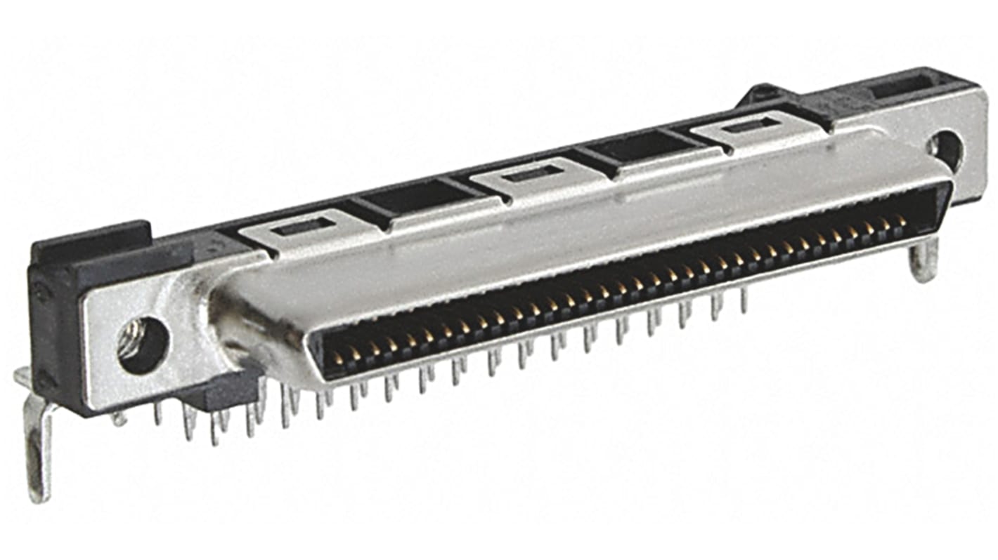 TE Connectivity CHAMP Series Right Angle Through Hole Mount PCB Socket, 68-Contact, 2-Row, 1.6mm Pitch, Solder