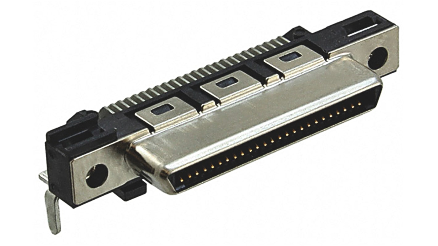 TE Connectivity CHAMP Series Right Angle Through Hole Mount PCB Socket, 50-Contact, 2-Row, 1.6mm Pitch, Solder