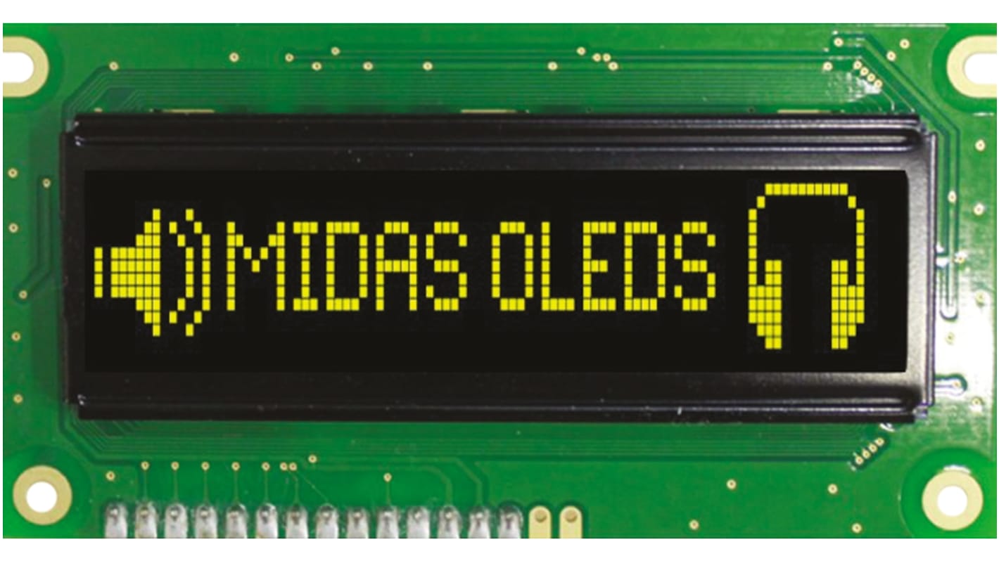 Pantalla OLED Midas, res. 100 x 16pixels, Amarillo, interfaz Paralelo