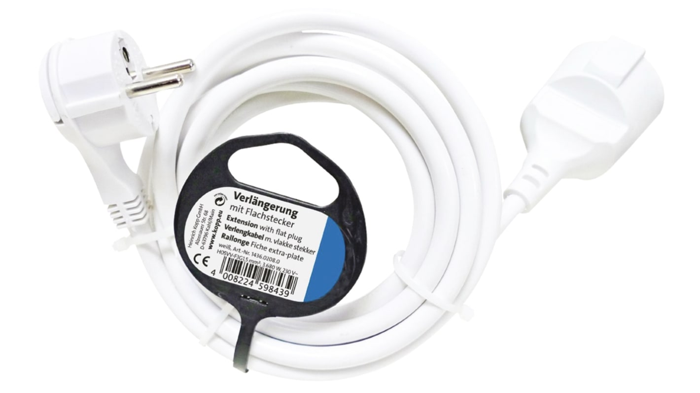 Rallonge électrique Kopp 3m, 1 prise prises Type F - Schuko allemand, 230 V 16A