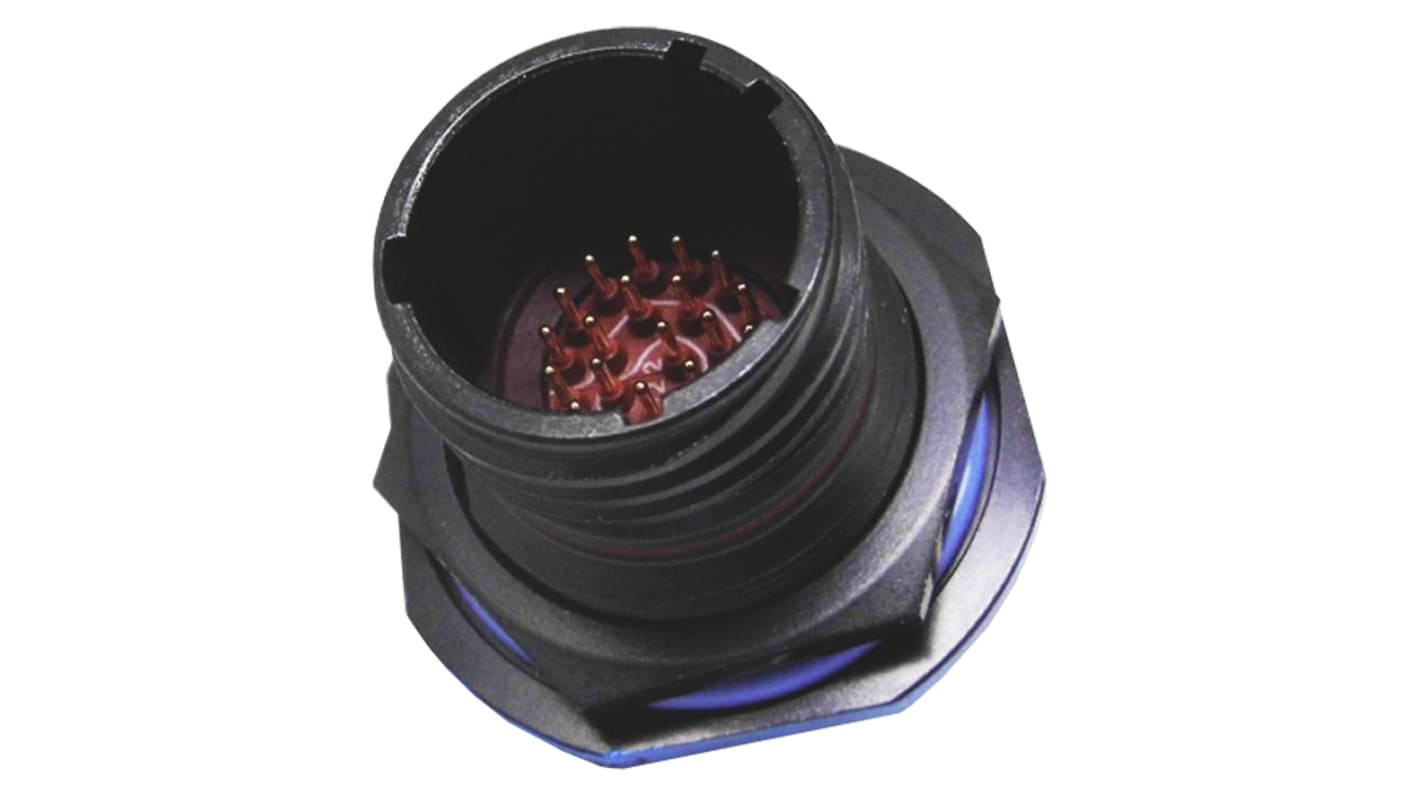 Amphenol Limited, TV, Copper Alloy 6 Way Panel Mount MIL Spec Circular Connector ReceptacleBlack, Pin Contacts,Shell