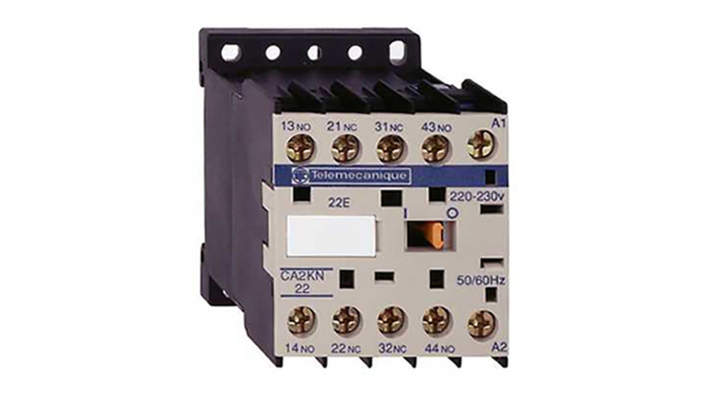 Relè contattore Schneider Electric, serie CA2K, 4 poli, 2 NO + 2 NC, 110 A, bobina 110 V c.a.