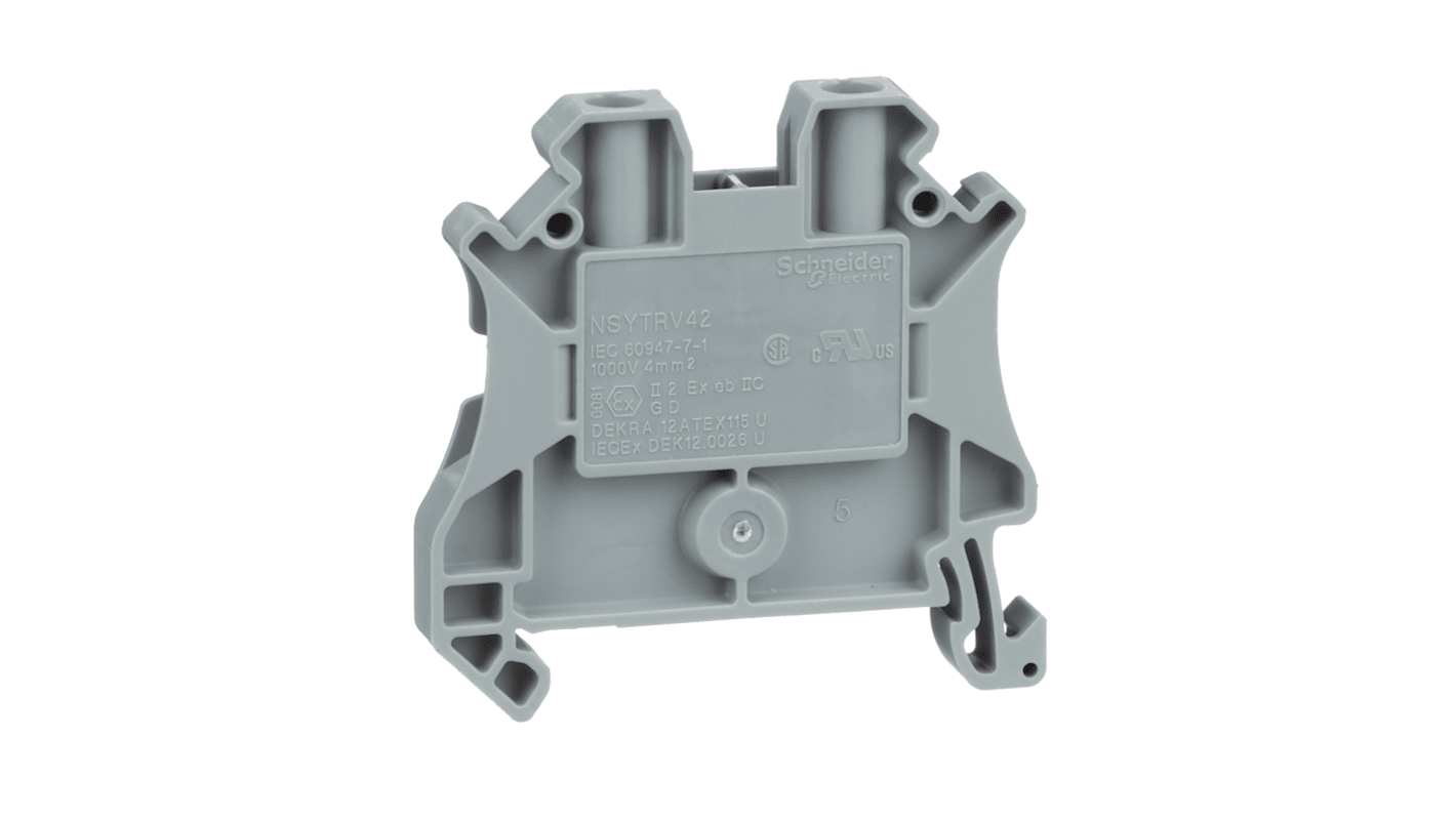 Schneider Electric NSYTRV42 NSYTRV Series Grey, 0.14 → 4mm², Single-Level, Screw Termination, ATEX