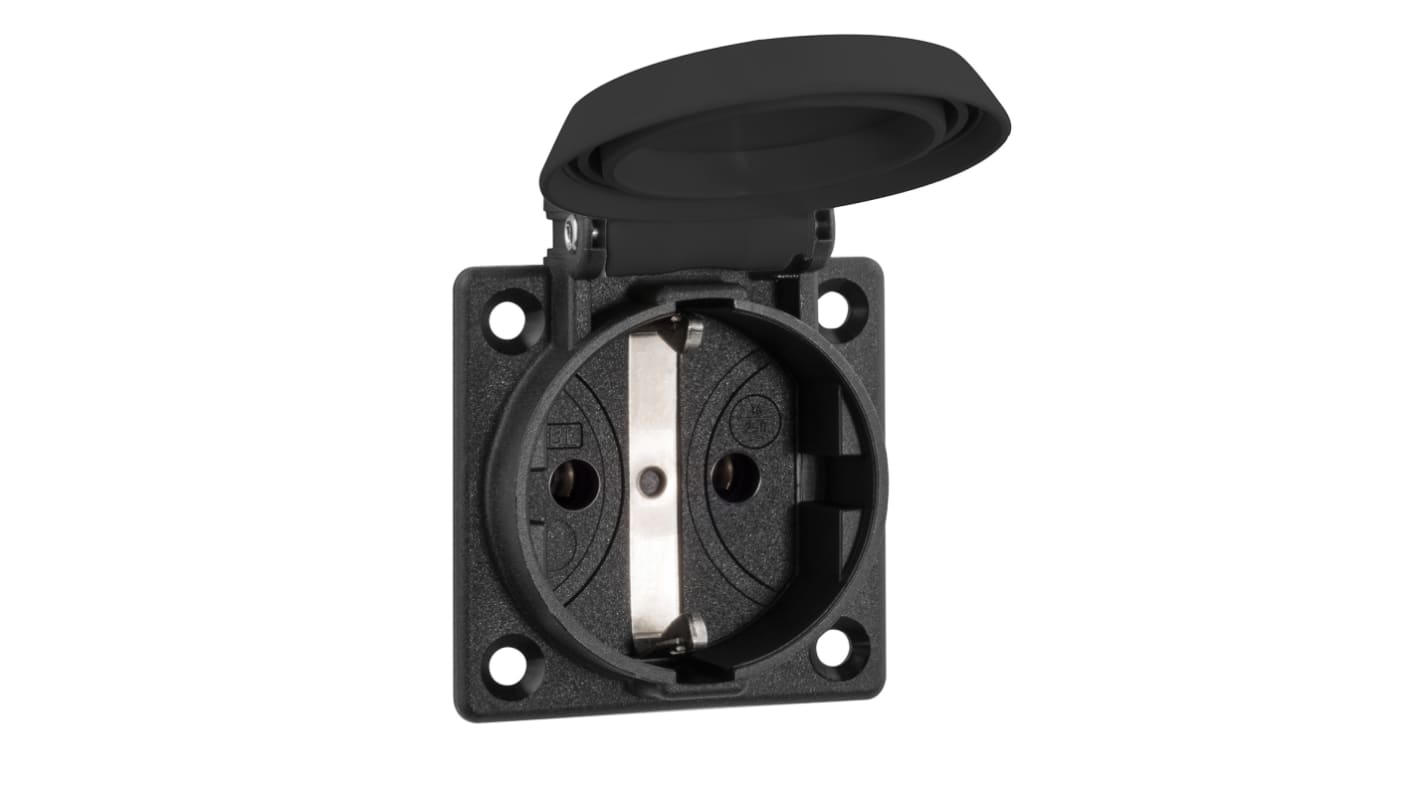 ABL Sursum Black 1 Gang Plug Socket, 16A, Type F - German Schuko, Outdoor Use