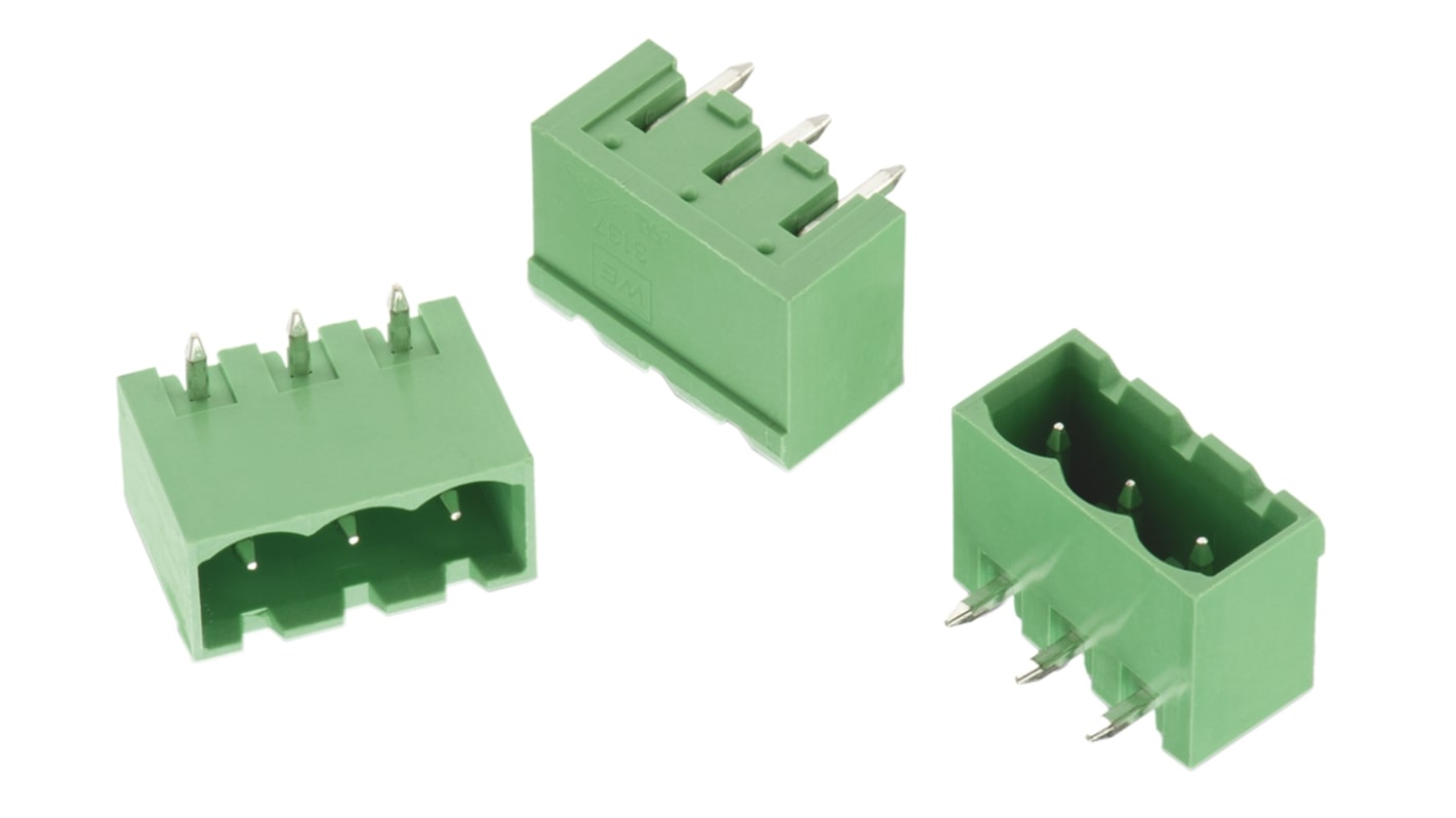 Wurth Elektronik, 5.0mm Pitch, 3137, 2 Way, Right Angle, Pluggable Terminal Block, Header, Through Hole, Solder