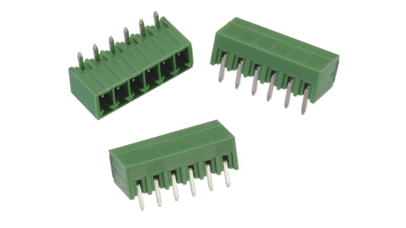 Conector macho para PCB Wurth Elektronik serie 3221 de 6 vías, 1 fila, paso 3.5mm, para soldar, Orificio Pasante