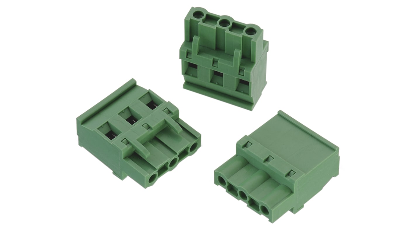 Borne enchufable para PCB Hembra Ángulo recto Wurth Elektronik de 6 vías , paso 7.62mm, 15A, de color Verde, montaje de