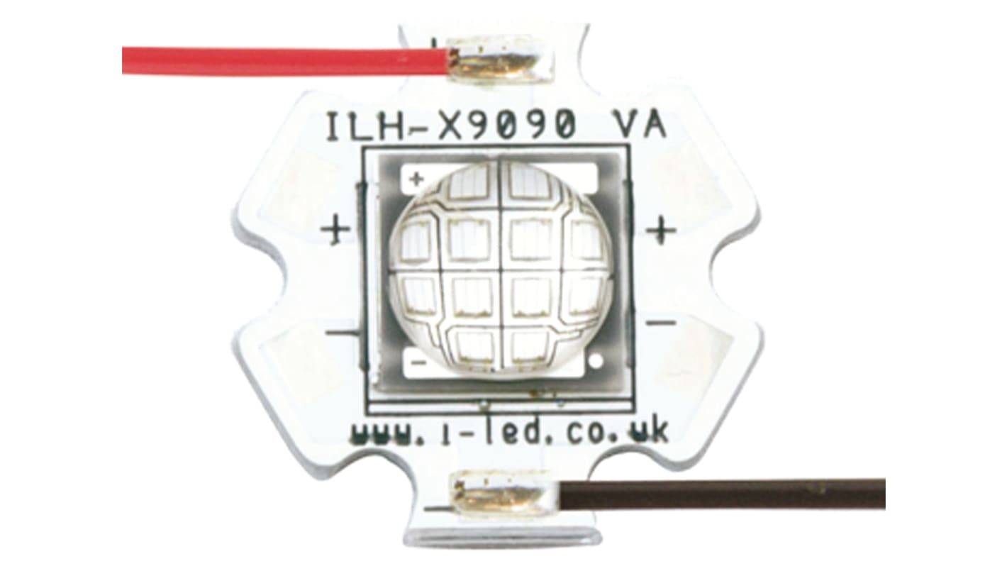 LED UV Intelligent LED Solutions U9090 1 Powerstar, λ 390nm, 140°, 5500 → 6500mW, mont. superficial de 4 pines