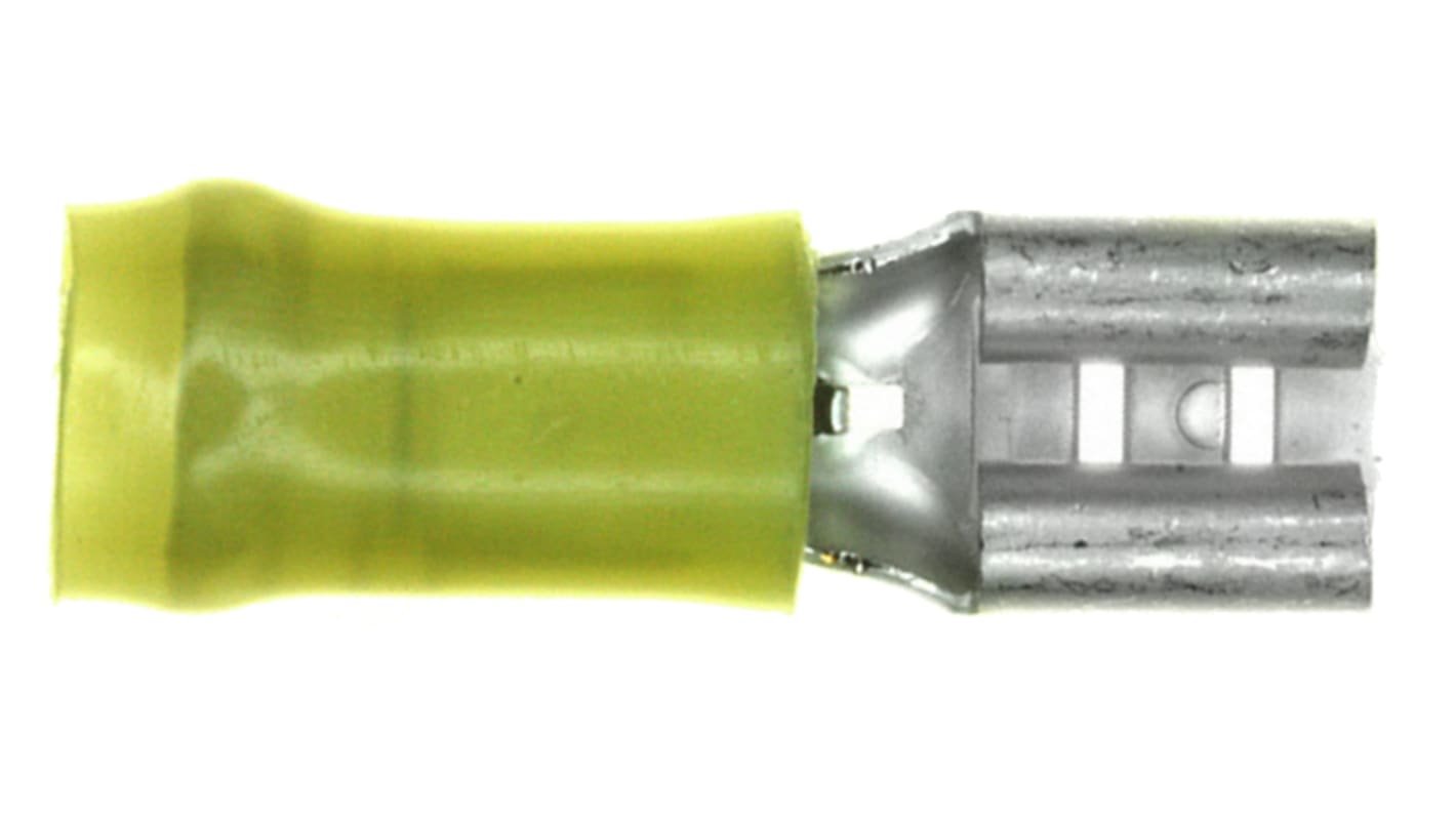 TE Connectivity PIDG FASTON .250 Yellow Insulated Female Spade Connector, Receptacle, 0.3 x 0.032in Tab Size, 3mm² to