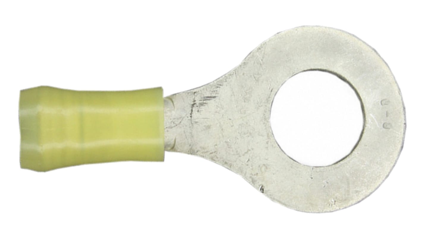 TE Connectivity, PIDG Insulated Ring Terminal, 9.53mm Stud Size, 2.6mm² to 6.6mm² Wire Size, Yellow