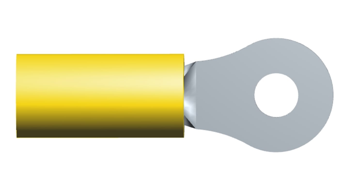 TE Connectivity PLASTI-GRIP Ringkabelschuh, Isoliert, PVC, Gelb, aussen ø 9.52mm, innen ø 3.68mm, max. 6.6mm², M3.5 (#6)