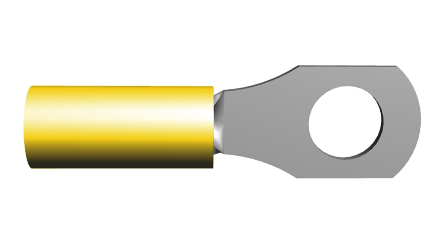 TE Connectivity PLASTI-GRIP Ringkabelschuh, Isoliert, PVC, Gelb, aussen ø 10.16mm, innen ø 6.73mm, max. 6.6mm², M6 (1/4)