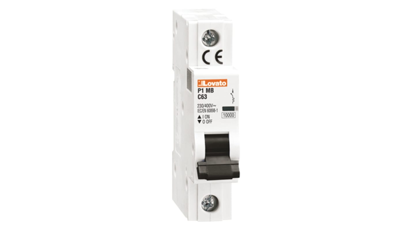 Lovato ModuLo P1MB MCB, 1P, 4A Curve B, 230V AC, 60V DC, 10 kA Breaking Capacity