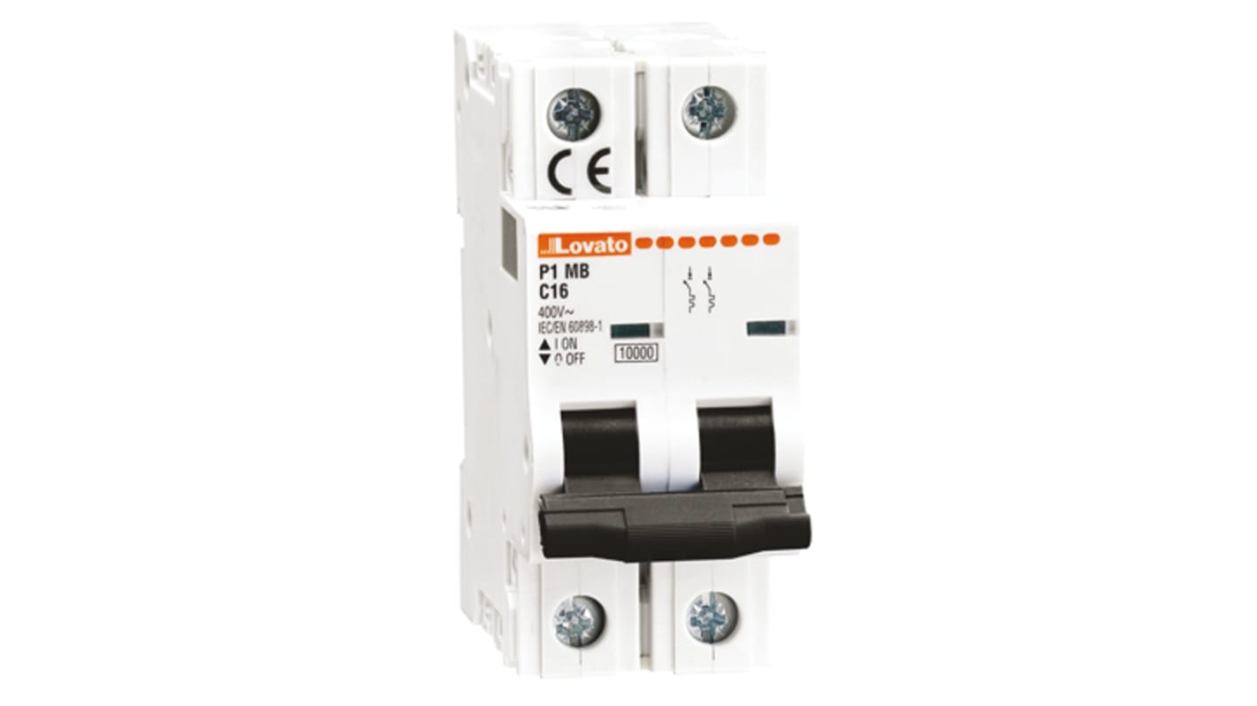 Lovato C型MCB, 2极, 10 kA分断, 16A, 230VAC, 80VDC, P1MB系列