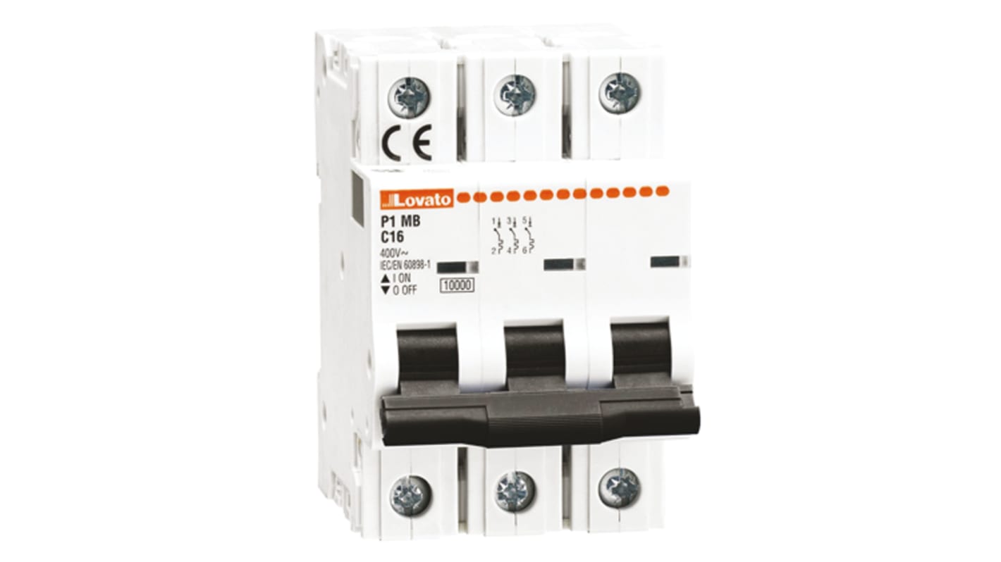 Lovato ModuLo P1MB MCB, 3P, 2A Curve B, 230V AC, 10 kA Breaking Capacity