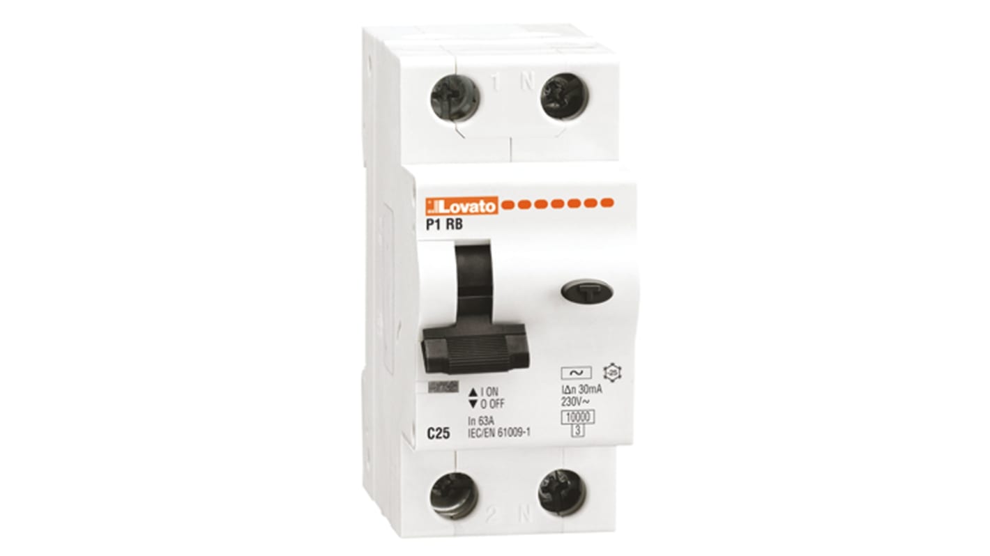 Lovato 20A 1P+NP RCBO, 30mA C型剩余电流动作断路器, P1RB系列