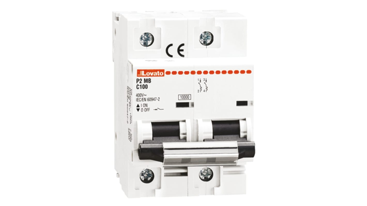 Lovato C型MCB, 2极, 10 kA分断, 100A, 230VAC, 60VDC, P2MB系列