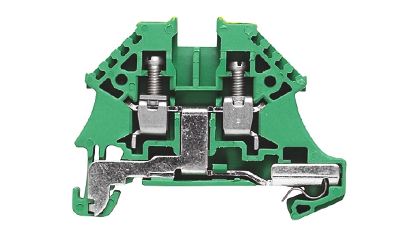 Weidmuller W Series Green, Yellow DIN Rail Terminal Block, Single-Level, Screw Termination