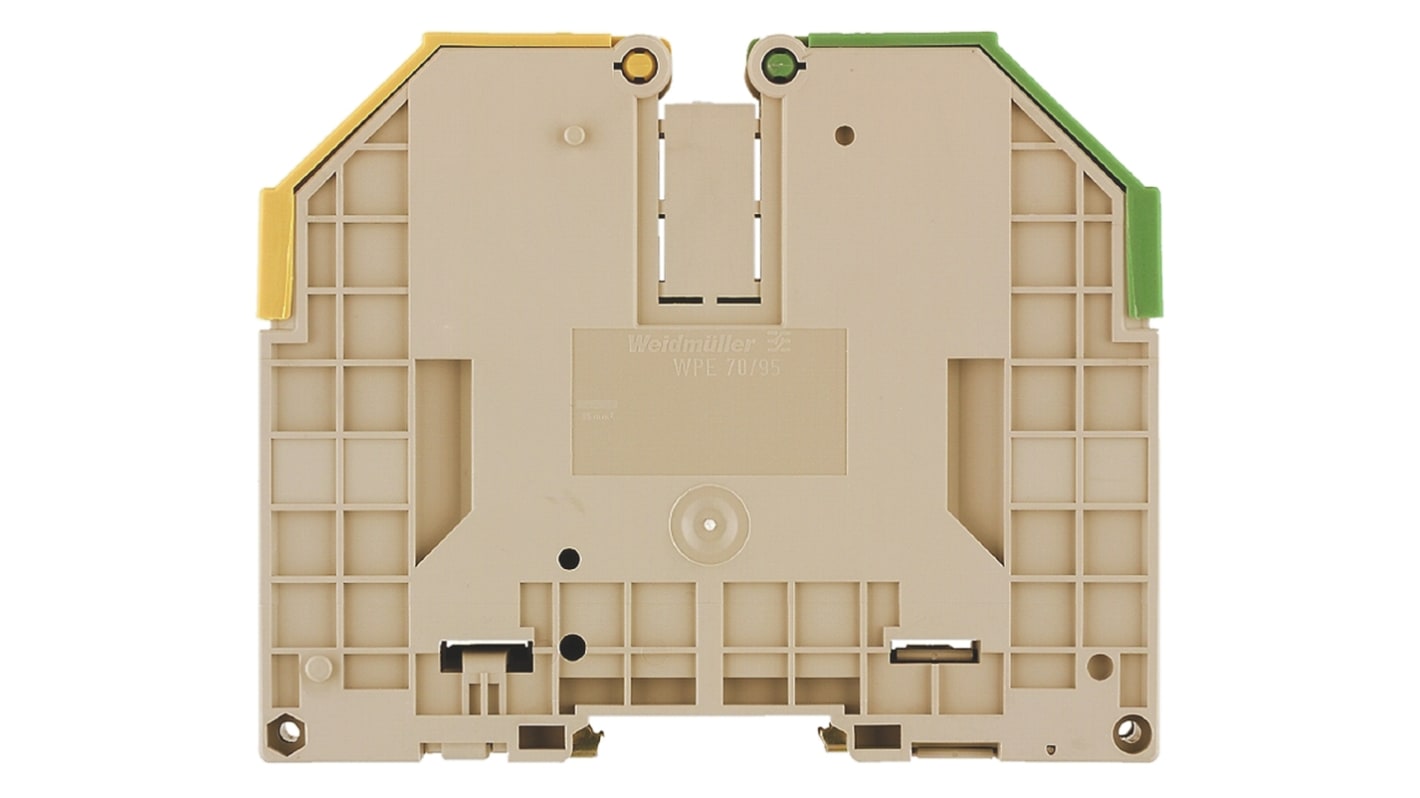 Weidmuller W Series Green, Yellow DIN Rail Terminal Block, 16 → 120mm², Single-Level, Screw Termination