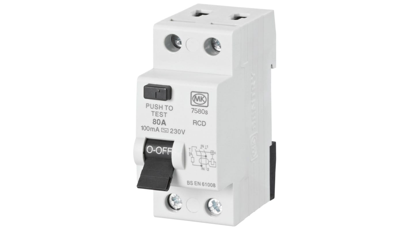 MK Electric 80 A Instantaneous RCD Switch, Trip Sensitivity 100mA