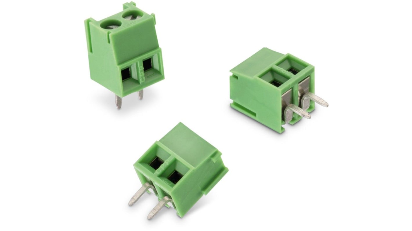 Wurth Elektronik PCB端子排, 3p, 3.5mm间距, 10A, 300 V 交流, THT安装, 焊接端接, 直向, 绿色, 2141系列