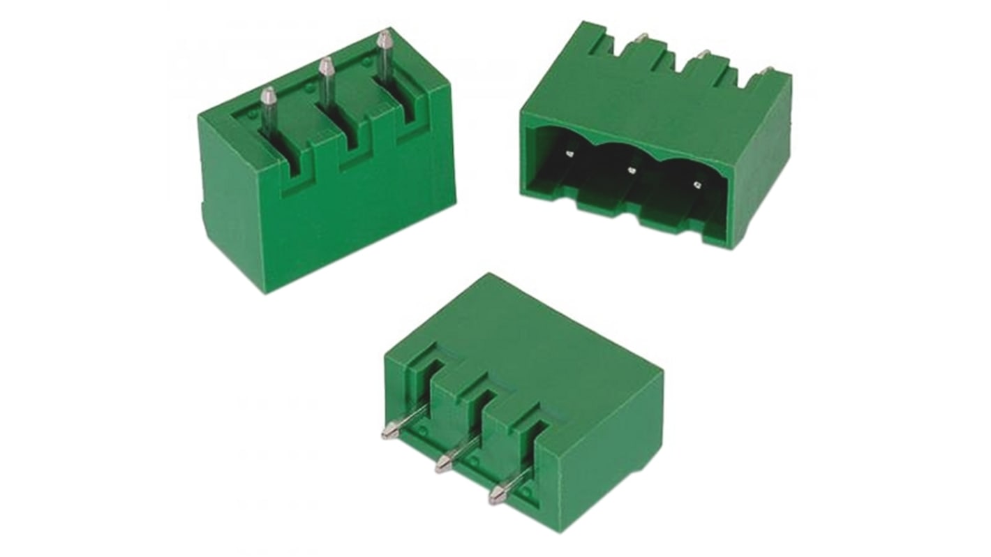 Wurth Elektronik 3p插拔式接线端子 直向排针, 5.0mm间距, 20.0A, 300.0 v, THT安装, 焊接端接, 3117系列
