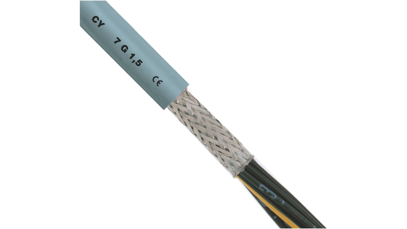 Câble de commande Blindé RS PRO 300/500 V, 3 x 0,5 mm², 20 AWG, gaine PVC Gris, 50m
