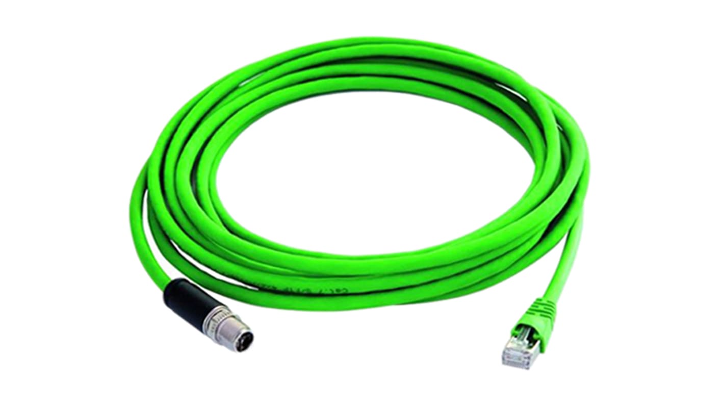 Telegartner Cat6a Straight Male M12 to Straight Male RJ45 Ethernet Cable, Green PUR Sheath, 7.5m