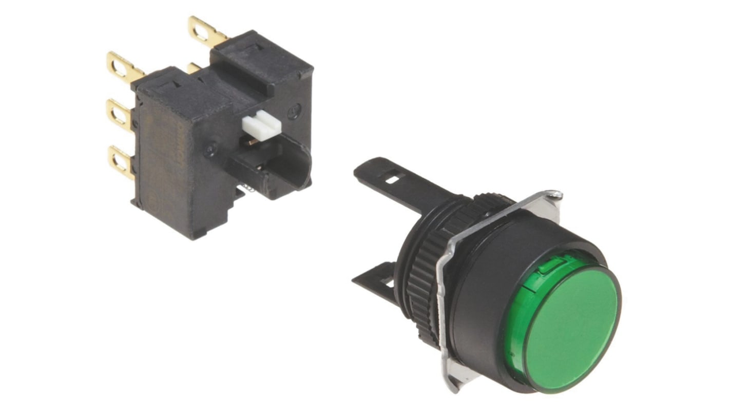 Omron A16 Series Push Button, Momentary, Panel Mount, 16mm Cutout, DPDT, IP66