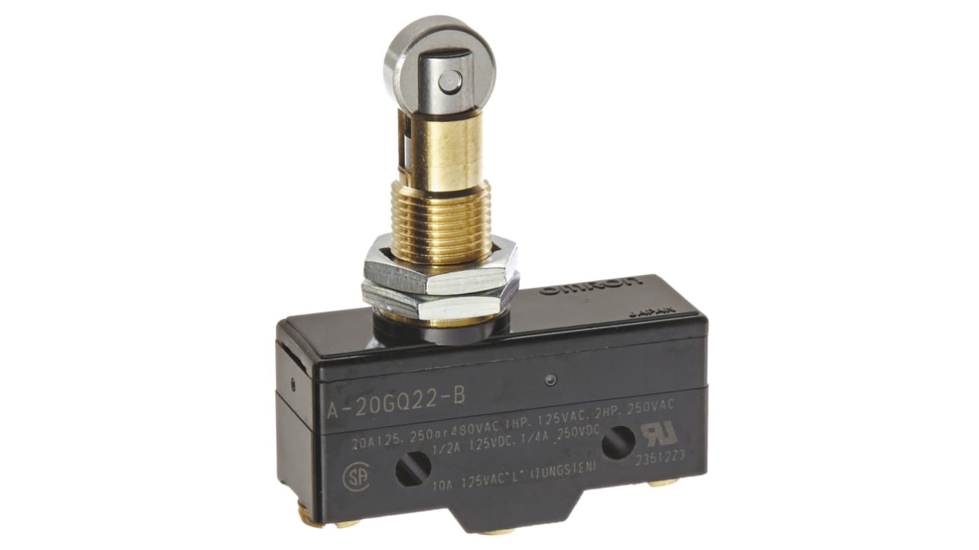 Omron Roller Plunger Limit Switch, NO/NC, IP00, SPDT, 500V ac Max, 20A Max