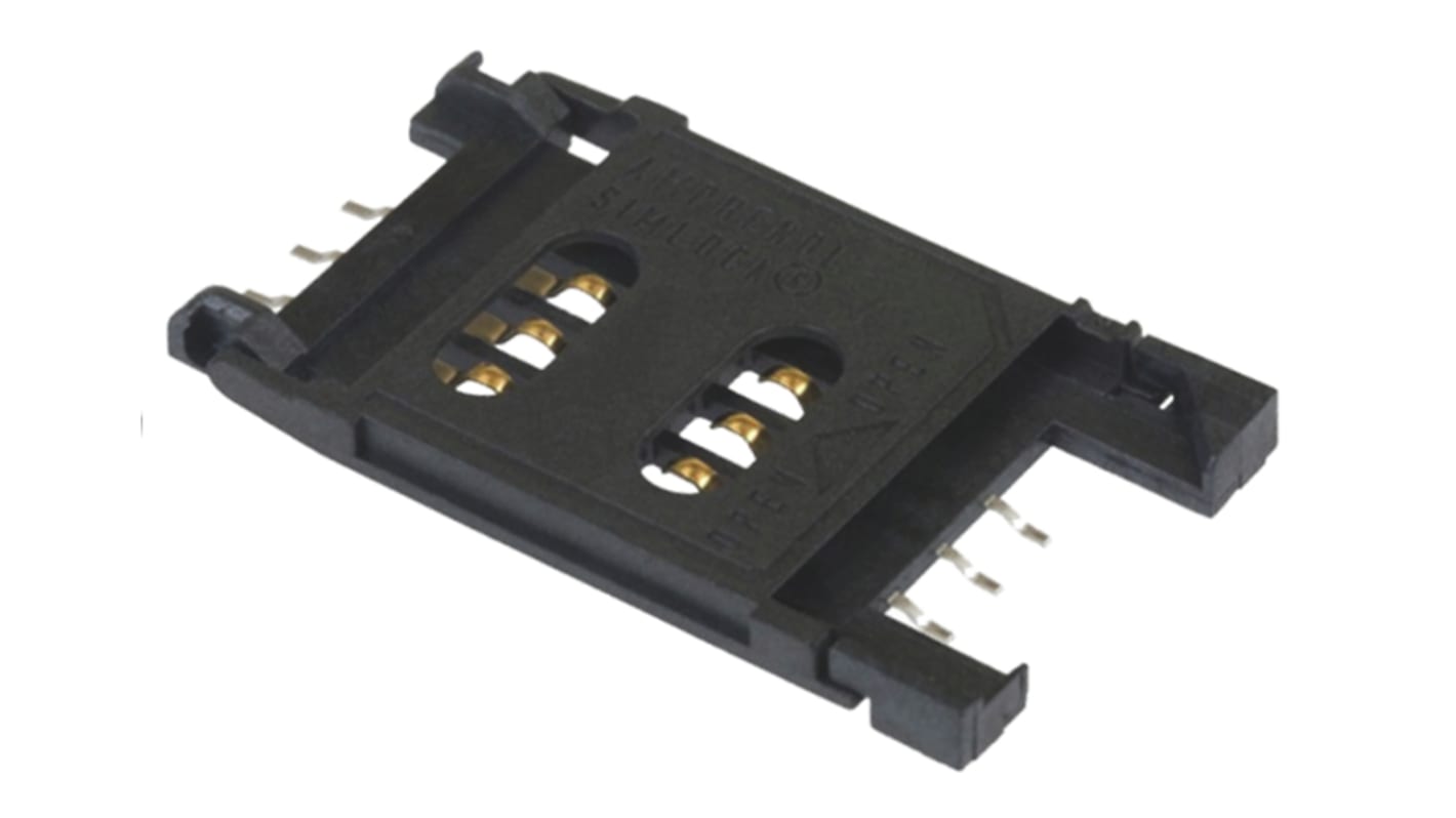 Hirose 6 Way Right Angle Memory Card Connector With Solder Termination