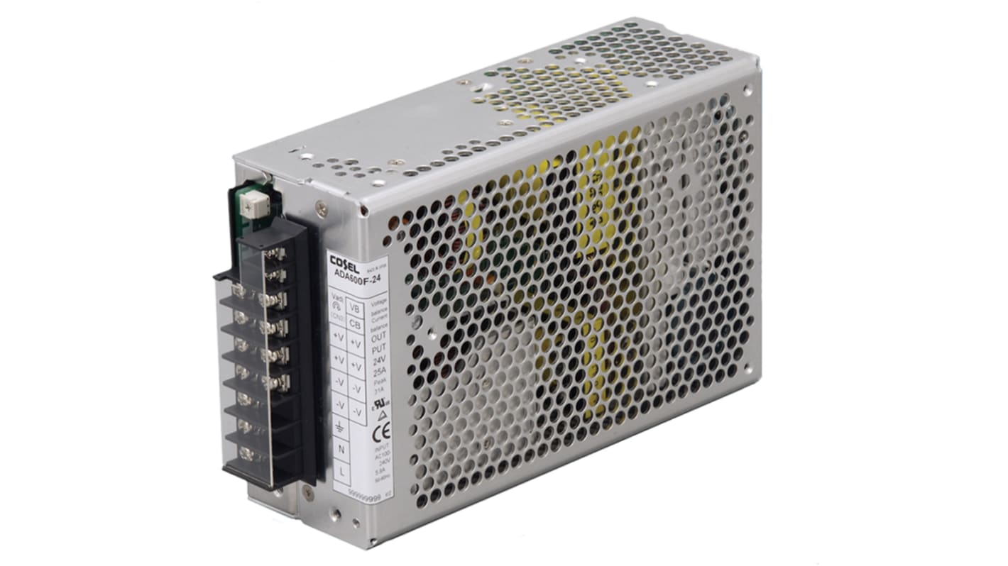 Cosel Switching Power Supply, ADA600F-24-F, 24V dc, 15A, 1 Output, 85 → 264V ac Input Voltage