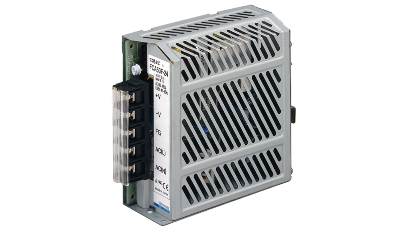 Alimentatore switching Cosel FCA50F-24, 50W, ingresso 187 → 528V ca, uscita 24V cc, 2.1A