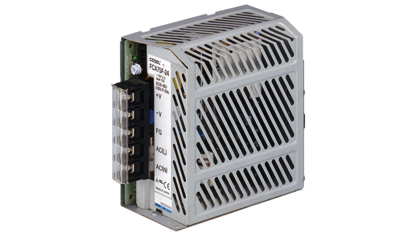 Alimentatore switching Cosel FCA75F-24, 75W, ingresso 187 → 528V ca, uscita 24V cc, 3.1A